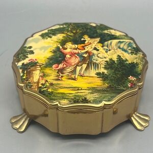 Vintage Stratton Romantic Regency England Trinket Box with feet Red interior